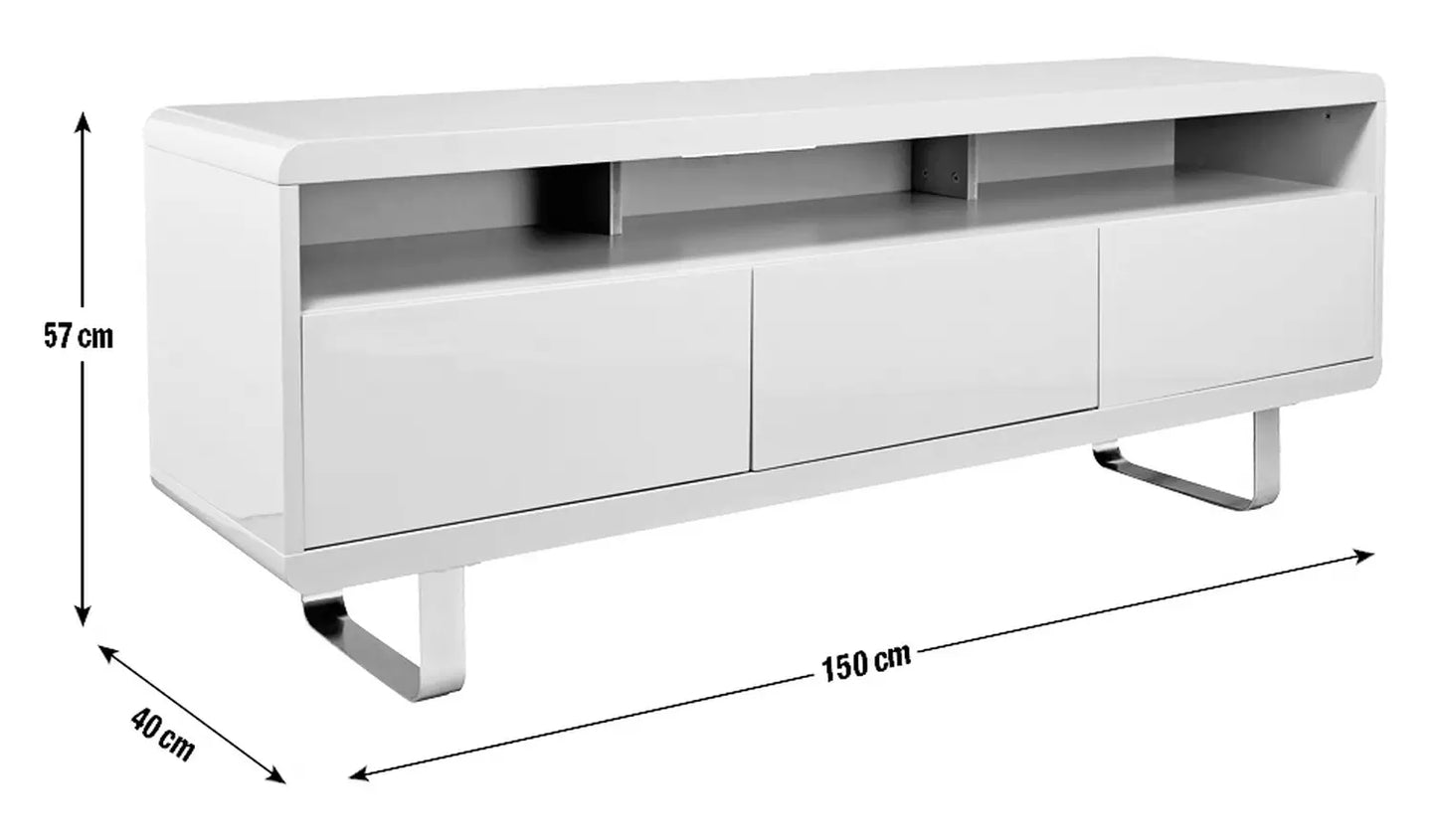 Sleigh 2 Door 1 Drawer TV Unit - White Gloss